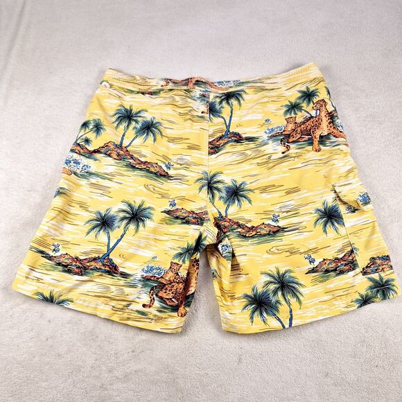 Polo Ralph Lauren Swim Trunks Cheetah In Paradise Mesh Lined Size L Yellow Vtg - Picture 9 of 10